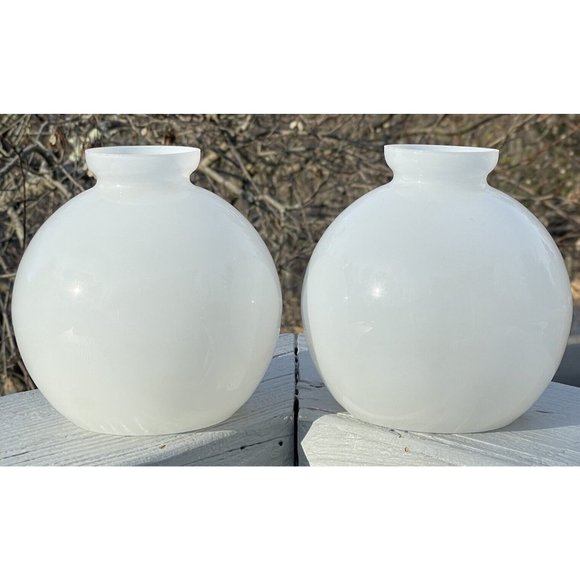 Pair of Vintage White Glass Mid-Century Modern Lamp Shades Round Modernist - Picture 1 of 14